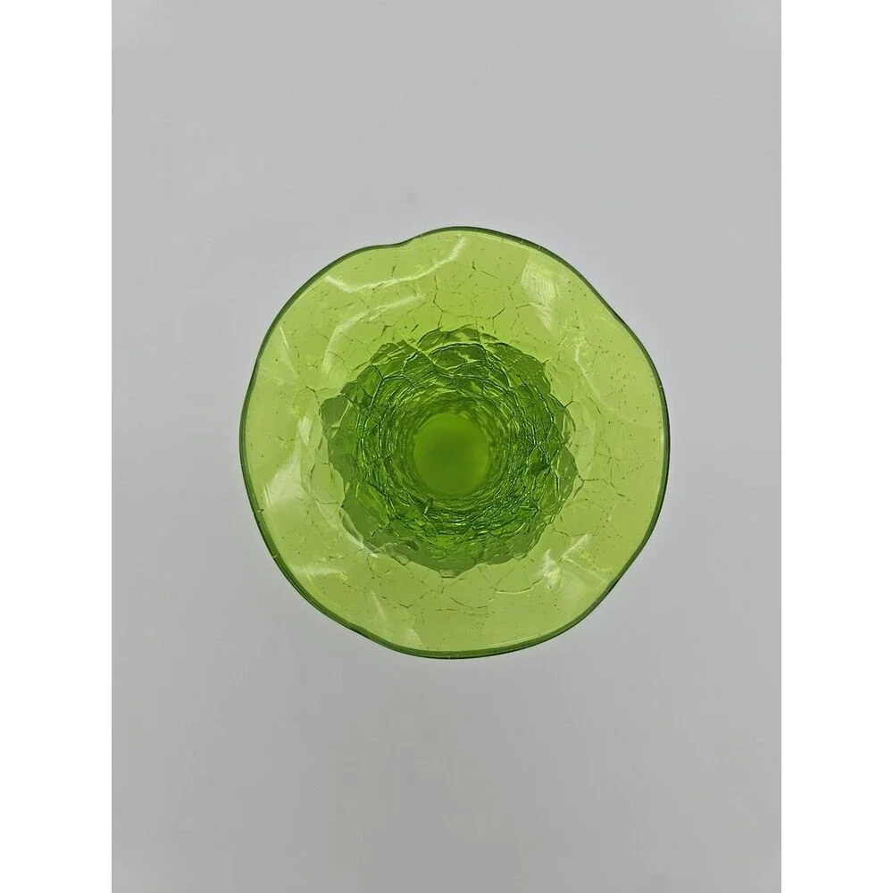 Vintage Green Crackle Glass Wavy Rim Vase